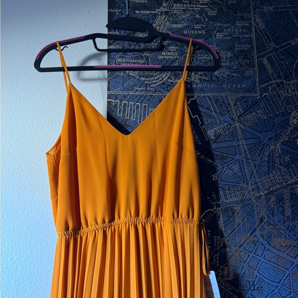 ASOS Design pleated cami midi dress with drawstring waist in mustard US 4 NWT